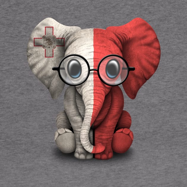 Baby Elephant with Glasses and Maltese Flag by jeffbartels